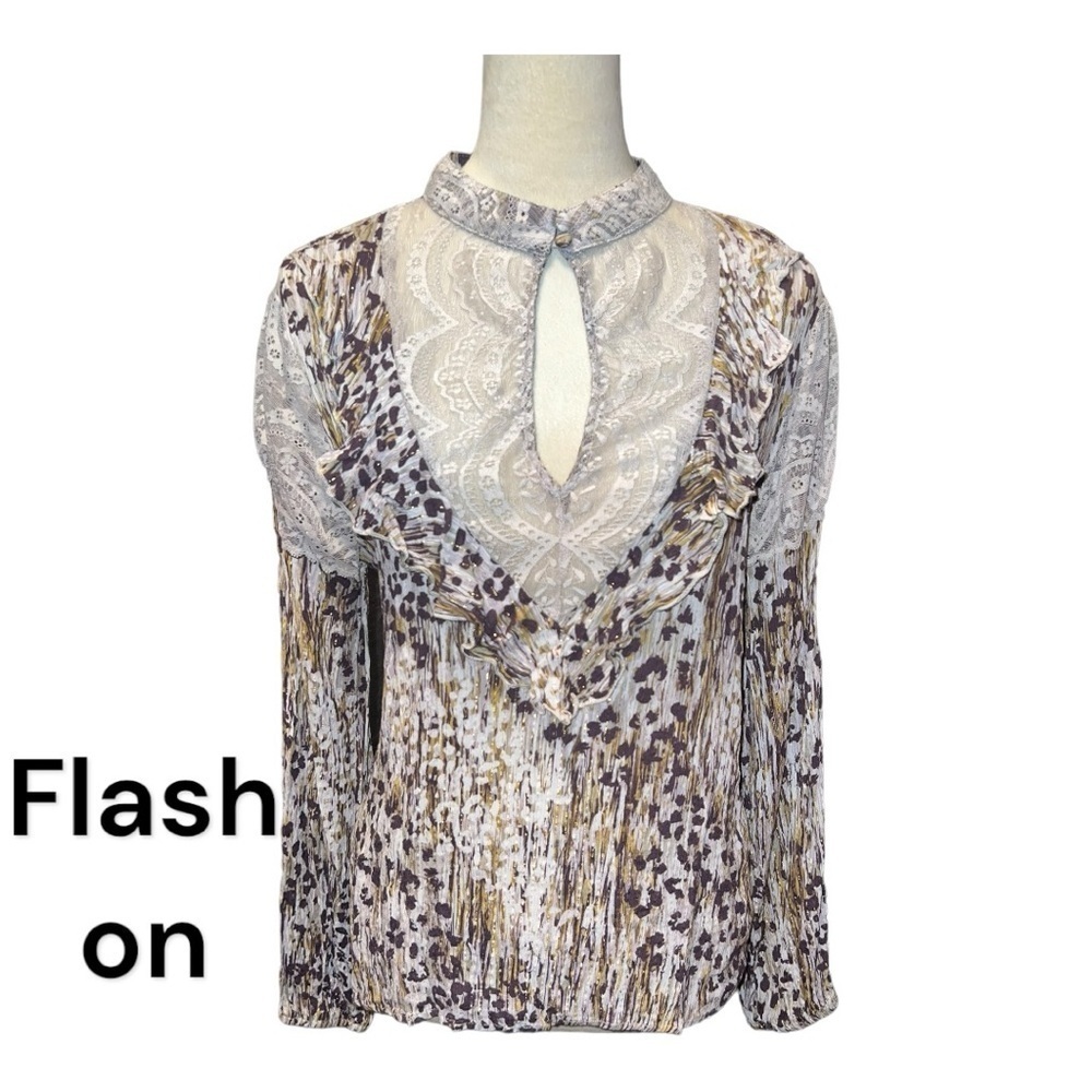 Gimmicks stretchy animal print gold metallic lace western top size L EUC - Picture 5 of 12